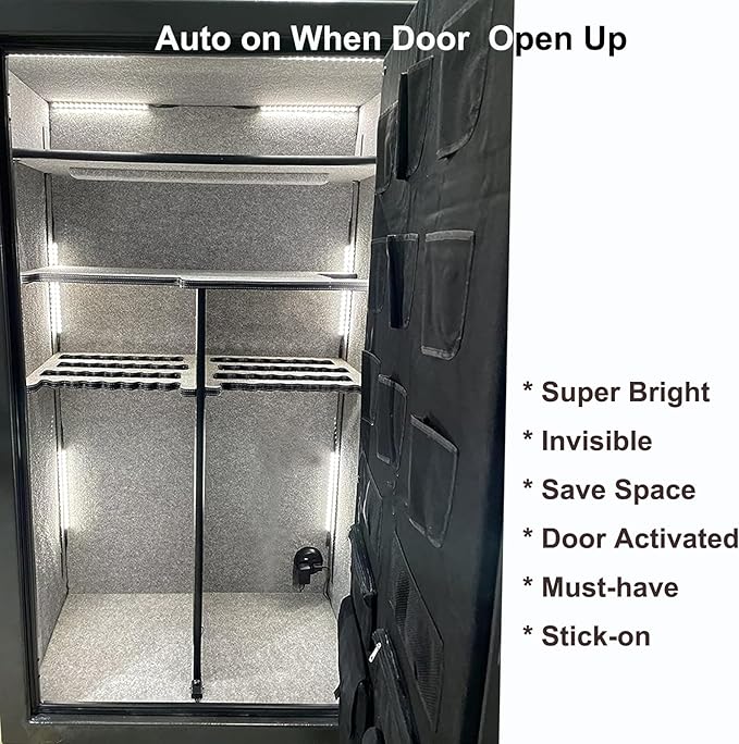 Door Activated Safe Light Kit, Multiple Packs 12 Inch 5000K Black Led Safe Lighting Kit with Power Adapter, Self-Adhesive - Ideal for Safes, Closets, and Pantries