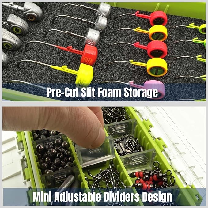 Sturdy Dual Sided Small Tackle Box Organizer, Waterproof Sealed Clear Fishing Tackle Box Tray Storage Case with Slit Foam for Jig Heads-Flies-Spoons-Rigs and Lures (FN0801)