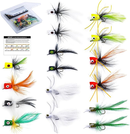 Goture Fly Fishing Poppers Lures, Topwater Popper Flies Bugs Lure, Fly Fish Poppers Fishing Lures Kit, Dry Flies for Panfish Bluegill Crappie Sunfish Bass Trout Salmon