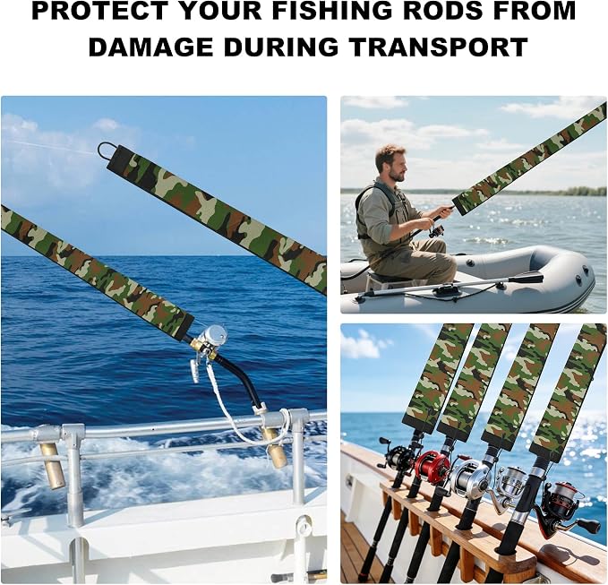 Neoprene Camo Fishing Rod Sleeves,Fishing Pole Sleeves,Fishing Rod Socks | UV Resistance,Puncture Resistant, Protect Casting, Spinning, Trolling Fishing Rods, Storage, tangled-free,75in,68in,60in