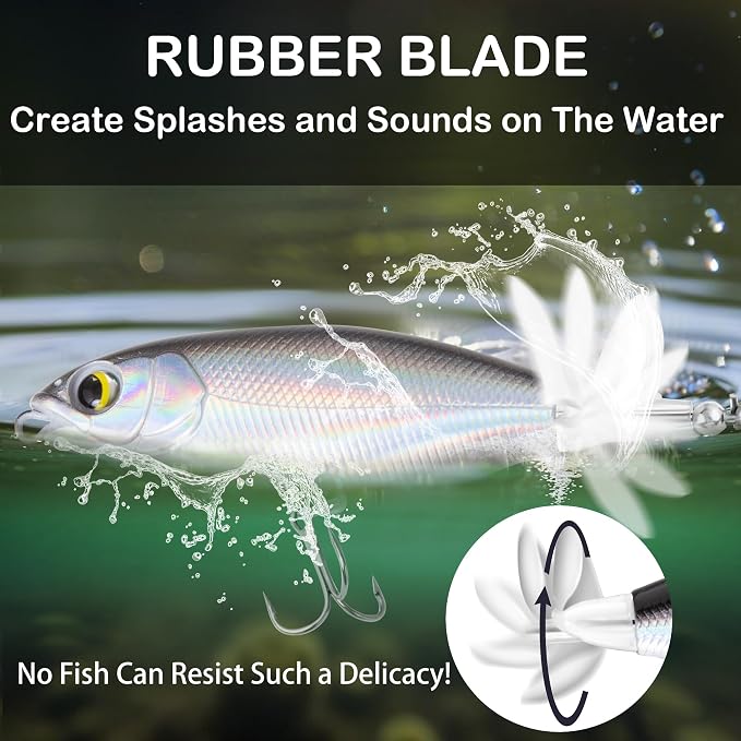 5Pcs Topwater Fishing Lures with Bait Box, Whopper Popper with Rotating Tail Treble Hooks, Plopper Floating Lure for Bass Crappie Walleye Catfish Pike Perch, Freshwater or Saltwater