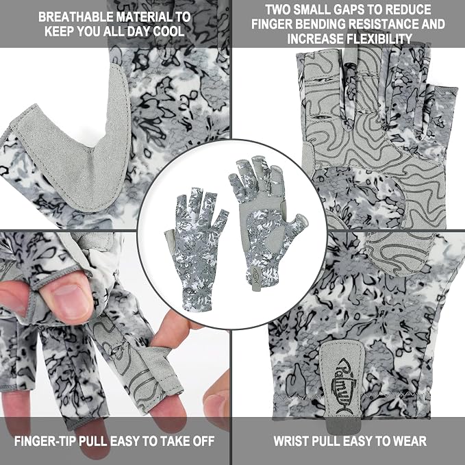 Palmyth UV Protection Fishing Fingerless Gloves UPF50+ Sun Gloves Men Women for Kayaking, Hiking, Paddling, Driving, Canoeing, Rowing