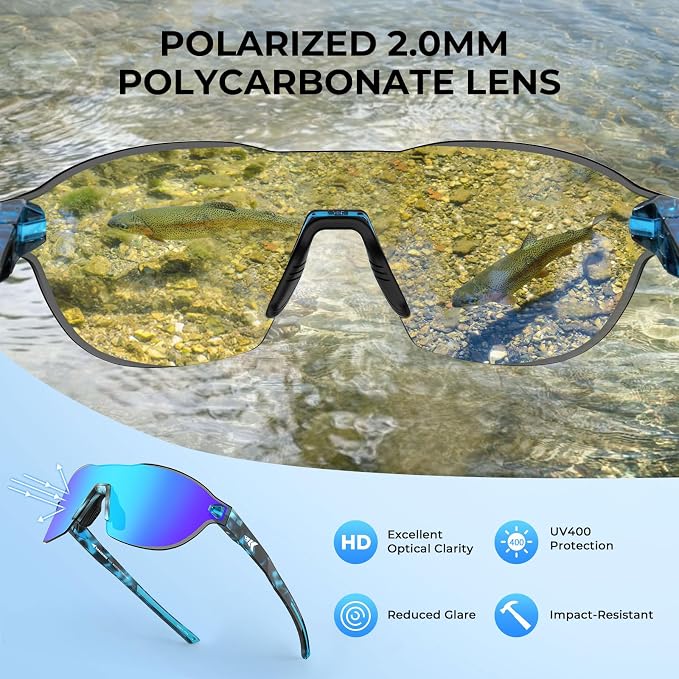 KastKing Nizini Polarized Sports Fishing Sunglasses, With PuriVex Protective Lens Coating, Rimless Wrap Design, Men Women