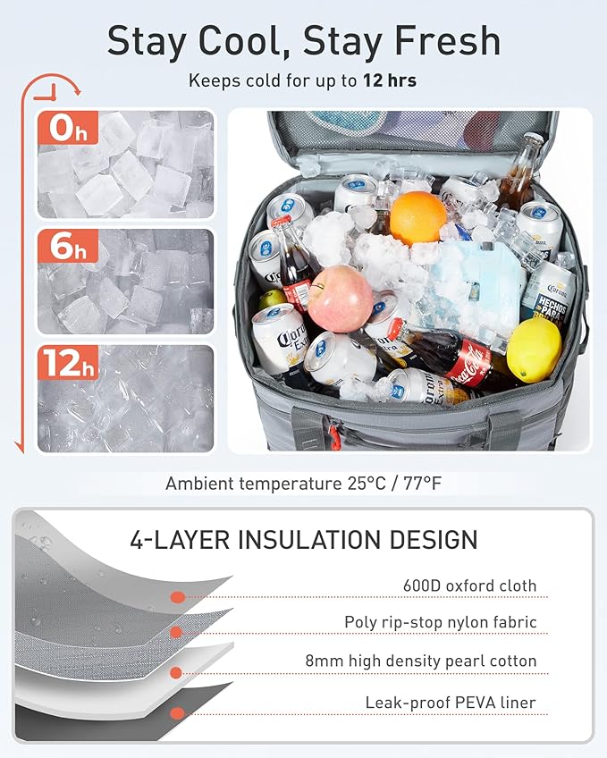 TOURIT Soft Sided Cooler Bag Insulated 30/48/60 Cans, Large Collapsible & Leakproof Ice Chest for Picnic, Beach, Camping, Travel, Sports Fan Coolers