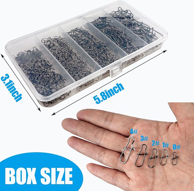 Stainless Steel Duo Lock Snap Clip Kit 100pcs/300pcs Fishing Swivel Lure Snaps High Strength Quick Change Fish Snap Clips Fishing Gear Hooked Snaps for Saltwater Freshwater (Snaps Kit - 300pcs)