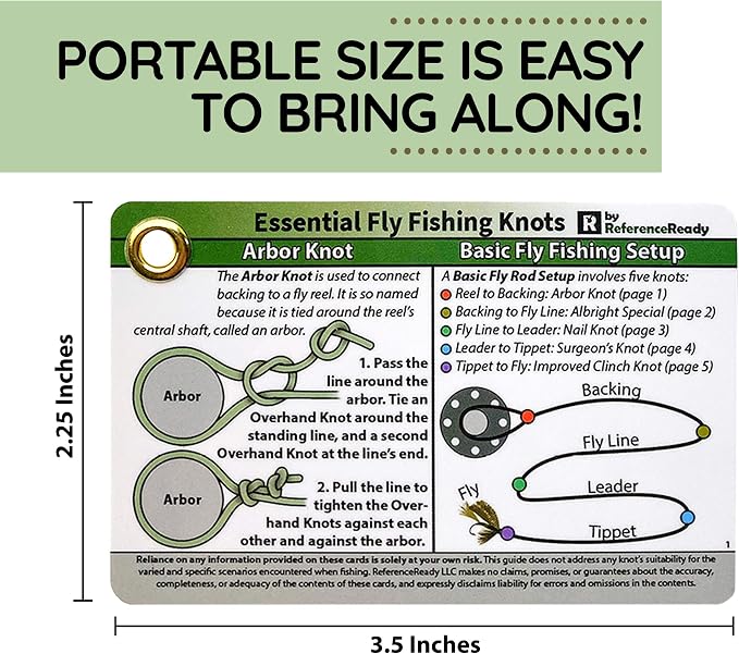 ReferenceReady Fly Fishing Knot Cards: Waterproof Pocket Guide to 14 Essential Fly Fishing Knots with Mini Carabiner Makes Practical and Unique Gift for Fishermen and Women