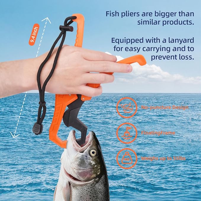 RAWILL Fishing Kit,Filleting Knife,Hook Remover,Fish Grip, Line Cutter,Fishing Scale, Pliers with Lanyards,Not Include Batteries