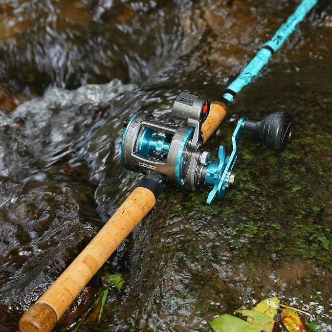 Sougayilang Inshore Fishing Rod Combo with Line Counter Fishing Reel Suitable for Catfish, Salmon/Steelhead, Striper Bass Fishing