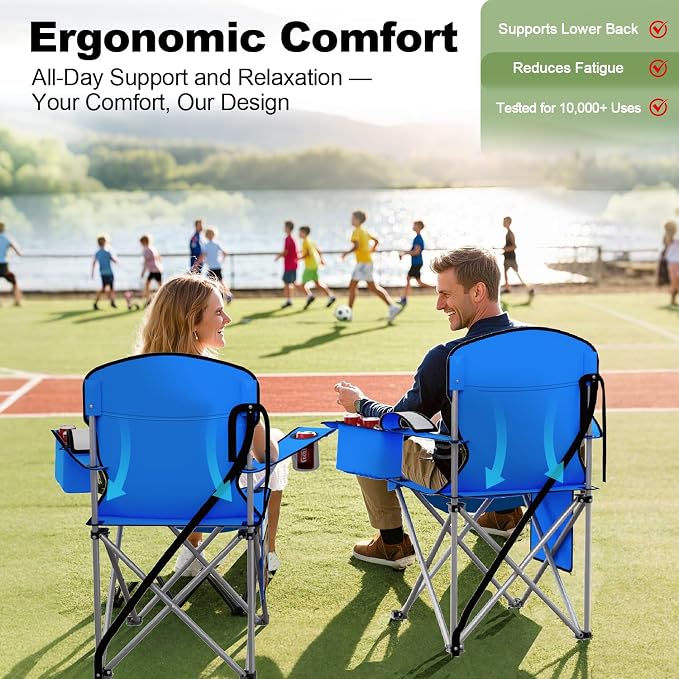 VTOY Folding Camping Chairs Durable 600D Oxford, Portable Outdoor Chair with Cooler Pouch, Cup Holder & Storage Pocket for Camping, Beach, Fishing