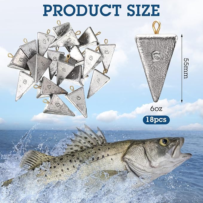 Shimeyao 18 Pieces Pyramid Sinkers Fishing Weights Triangle Fishing Sinkers Rig Pyramid Sinker for Ocean Saltwater Surf Bass Casting Gear Tackle