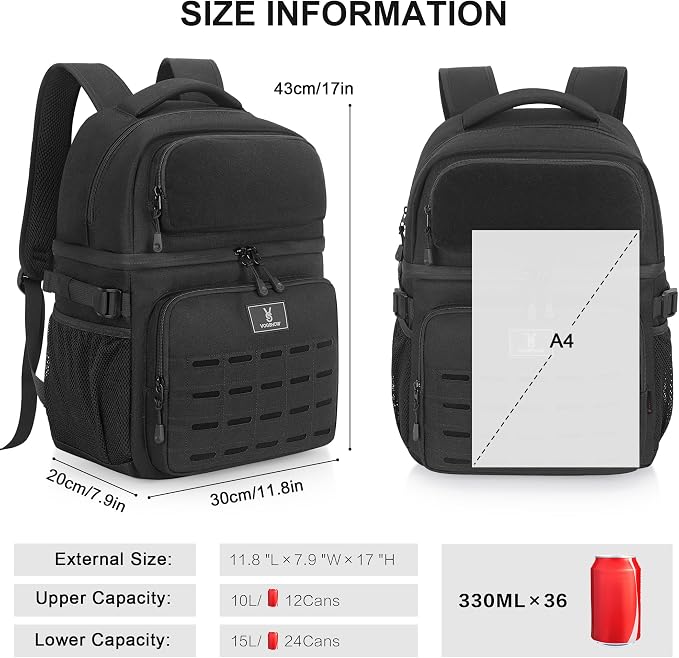 VS VOGSHOW Insulated Double Deck Cooler Backpack for Men Women, 36 Cans Large Leakproof Cooler Bag for Camping, Hiking, Picnic, Fishing, Beach, Travel