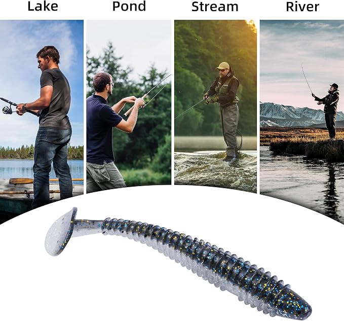 Paddle Tail Swimbaits 100/80/50PCS, 5/4/3/2 inch Soft Fishing Lures Bulk Pack – Durable Lifelike Action Lures for Bass, Trout, Crappie – Freshwater & Saltwater Fishing Gifts