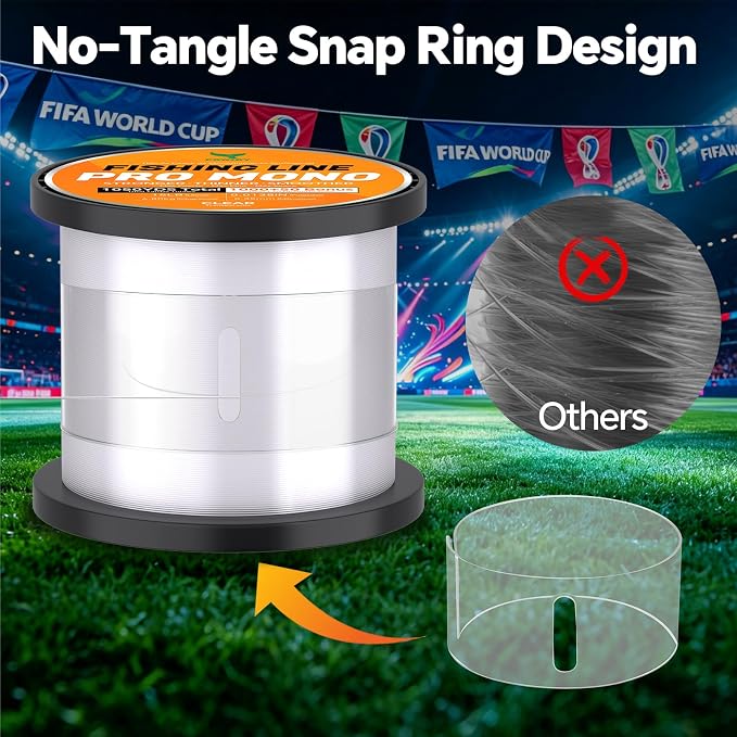 Pro Monofilament Fishing Line with Knot Instruction Cards for Multi Purpose Cost Effective, Strong Yet Thin Nylon String for Big Fishes, Tangle-Free & UV Resistant, 15/20/30/50/80LB