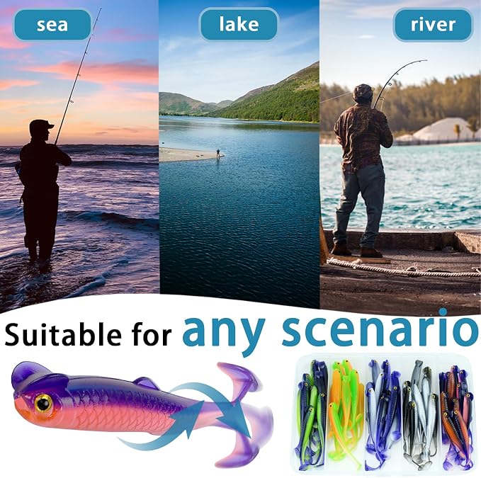 Paddle Tail Swimbaits,Soft Plastic Fishing Lures Swim Baits for Bass Fishing,30/50pcs with Box,Soft Plastic Swimbaits for Bass Trout Crappie Lures Kit for Saltwater Freshwater