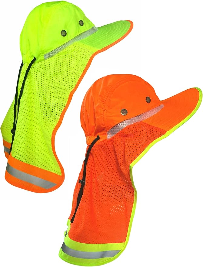 Men High Visibility Reflective Sun Hat with Neck Flap Wide Brim Boonie Hat Bucket Cap