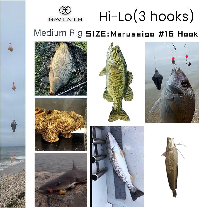 Catfish, Scup (Porgy) & Sea Bass Rig – 3-Hook Hi-Lo Bottom Fishing Kit – Hand-Tied Japanese Hooks with PE Line – Saltwater & Freshwater – USA-Designed