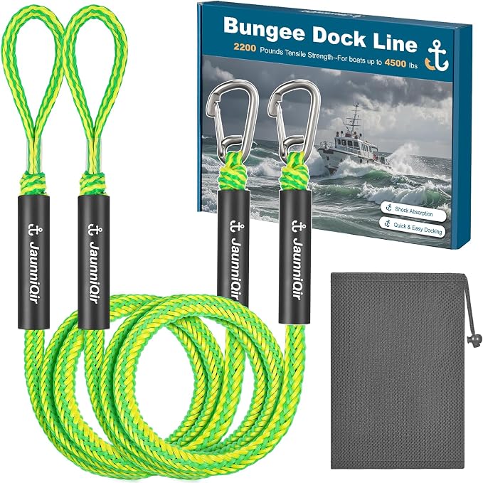JaunniQir Bungee Dock Lines for Boats 7.2 Feet, 2 Pack Dock Lines with 316 Stainless Clips for PWC, Jet Ski, Kayak, Watercraft, Pontoon, Shock Absorbing Tie Off Downs Boat Mooring Ropes Accessories