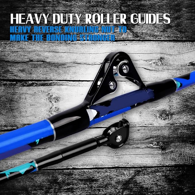 Fiblink Saltwater Fishing Rod 1Piece/2Piece Offshore Trolling Rod Big Game Deep Sea Rod Conventional Boat Blue Camouflage Fishing Pole(5'6"/6'/7')