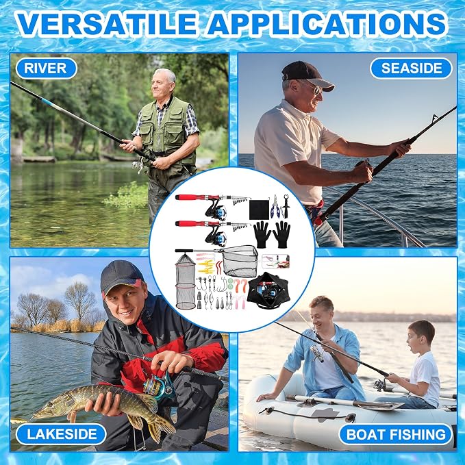 51 Pcs Father's Day Fishing Rods Combo 6.89ft Telescopic Freshwater Pole Set with Plier Lip Gripper Lures Carrier Bag Pre Loaded Spinning Reel with Freshwater Rod Reel Kit Men Gift
