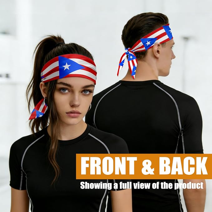 Flag Tie Headbands for Men Women, Moisture Wicking Sweatband Breathable Sports Headwrap, Non-Slip Stretchy Adjustable Fitness Hair Band