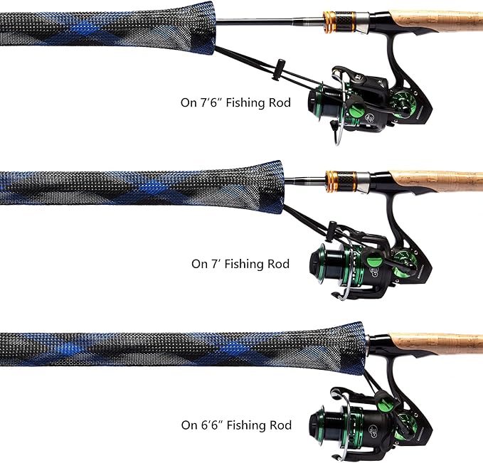 BASSDASH Casting Spinning Fishing Rod Sleeves Protective Rod Socks for Fishing Poles Up to 7-1/2ft