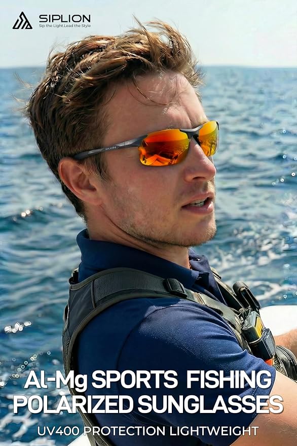 SIPLION Polarized Sunglasses Men Sports: UV Protection Ultra Light Al-Mg Metal Frame Ideal For Driving Fishing Running Golf