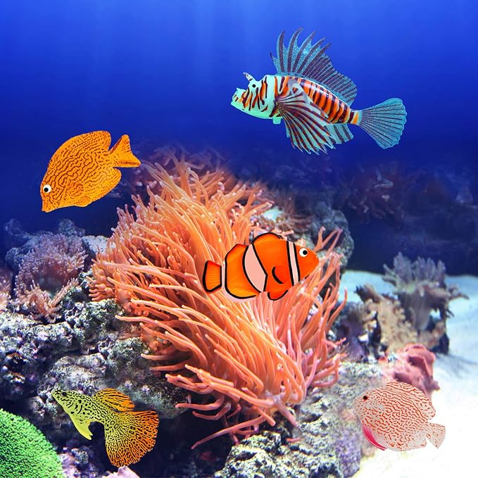 Weewooday 7 Pieces Artificial Fish Colorful Fake Fish Glowing Effect Aquarium Decor Floating Ornament for Tank Decoration(Classic Color)