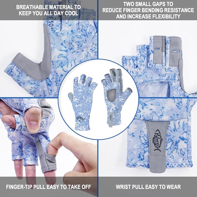Palmyth UV Protection Fishing Fingerless Gloves UPF50+ Sun Gloves Men Women for Kayaking, Hiking, Paddling, Driving, Canoeing, Rowing