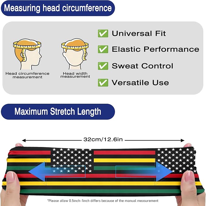 Flag Headbands for Men Women, Moisture Wicking Sweatband Breathable Sports Headwrap, Non-Slip Stretchy Fitness Hair Band
