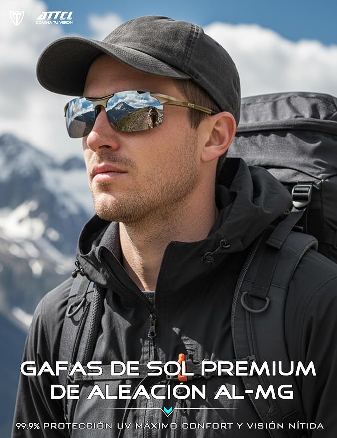 ATTCL 0.9 oz Polarized Sunglasses Men Sports: UV Protection Anti Glare Wrap Around Lightweight Metal Fishing Golf Running