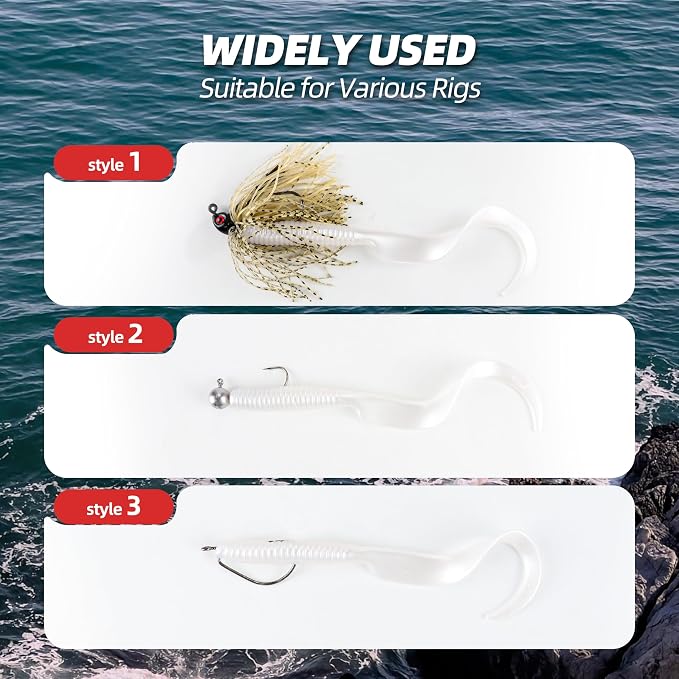 Curly Style Tail Worms Fishing Lures – Realistic Wavy Tail Soft Bait Grub Swimbaits for Saltwater & Freshwater Fishing, Available in 4 Inch & 6 Inch, Perfect for Bass, Trout, Crappie, & More