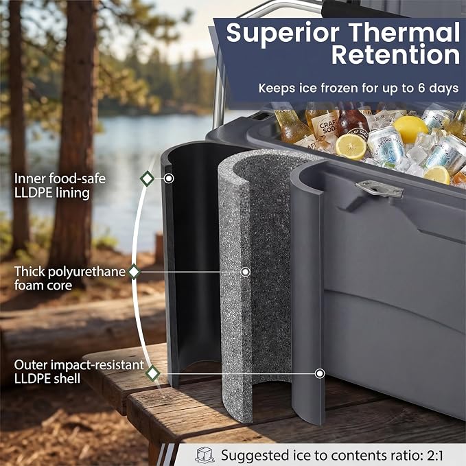 COSTWAY Portable Insulated Hard Cooler – Keeps Ice Up to 6 Days, Heavy-Duty Outdoor Ice Chest with Cup Holders, Built-in Fish Ruler & Bottle Opener for Camping, Fishing, Beach, Tailgating