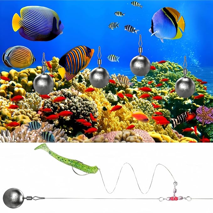 50Pcs Round Fishing Weights Sinkers Ball Fishing Weights Casting Drop Shot Sinkers Catfishing Sinkers Lead Weights Sinkers with Barrel Swivels for Saltwater Freshwater Fishing-(3.5-10g)