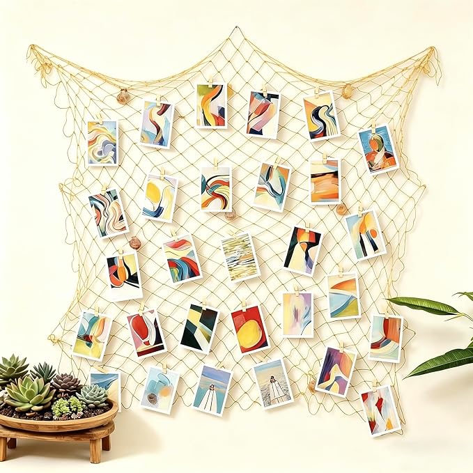 2 Pack Decorative Fishing Net, 5x10 ft Large Yellow Fish Net to Hang Stuffed Animals, Decor Net for Nautical Beach Mermaid Theme Birthday Party, Baby Shower, Drape Tables, Balloon Holder