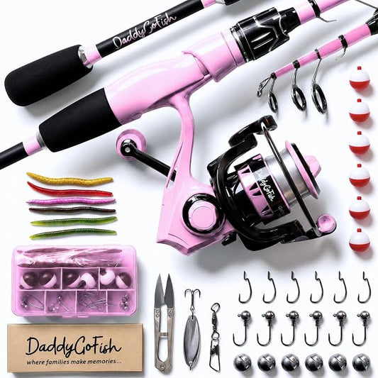 DaddyGoFish Spinning Fishing Rod and Reel Combo Set with Tackle Box | Kids Fishing Pole | Carbon Fiber Telescopic Fishing Rod Kit | Spinning Reel for Travel Saltwater Freshwater Fishing Gear Kit