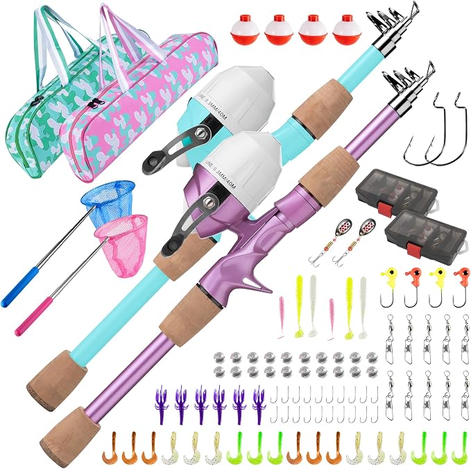 Kids Fishing Pole, Portable Telescopic Kids Fishing Poles for Boys Girls Youth, Fishing Rod and Reel Combo