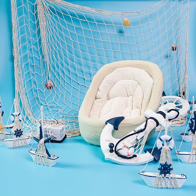 6Pcs fish net decorations Natural fishing net decor scallop beach Party Decoration Luau Tropical Nautical Beach Table Cover ocean Theme Decor for Party Home Bedroom Wall Hanging Nets