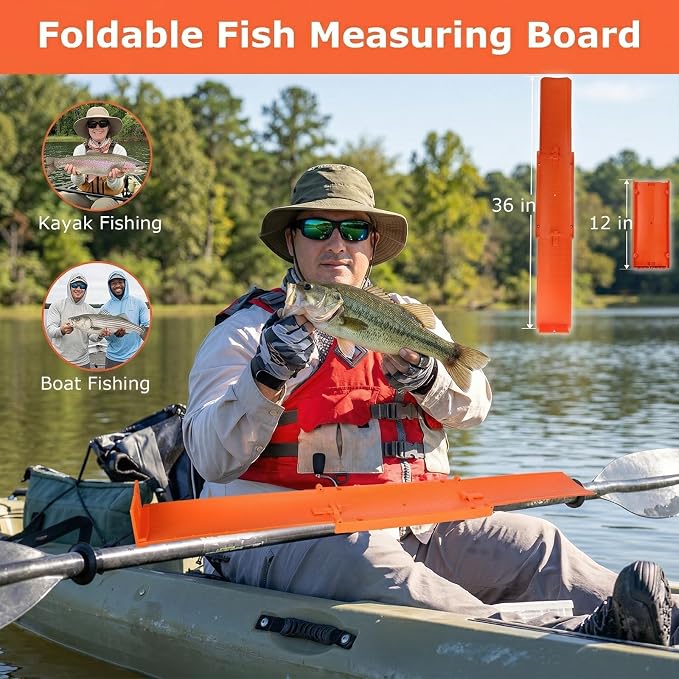 Fish Measuring Board Foldable, Floatable Compact Folding Fish Ruler for Boat, Unfolded 36 Inches Bump Board Fishing Ruler Folded to 12 Inches