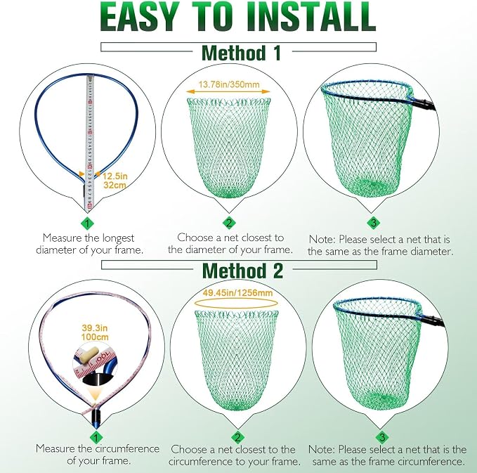 Dovesun Fishing Net Fish Landing Net Foldable Fishing Replacement Net for Freshwater Saltwater Fishing Net Replacement Netting Green/Black 2 Colors Handle/Frame Not Included