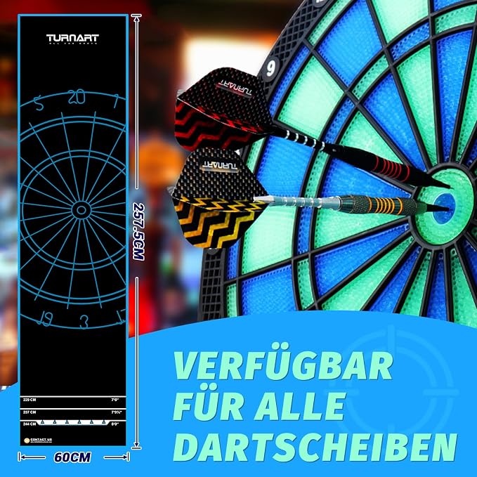Turnart Darts Dart Mat,Darts Accessories Non Slip Carpet with Throw Line,Oche Mat with Soft Tip and Steel Tip Throw Line Distances,Dart Board Accessories