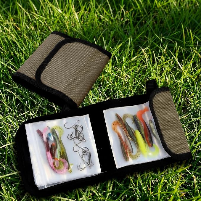 2 Pack Fishing Tackle Binder 20 Pockets Fly Fishing Leader Tippet Line Wallet Leader Organizer Case Lure Storage Bag for Pre-tied Rigs, Leaders, Soft Baits and Lines(Khaki)