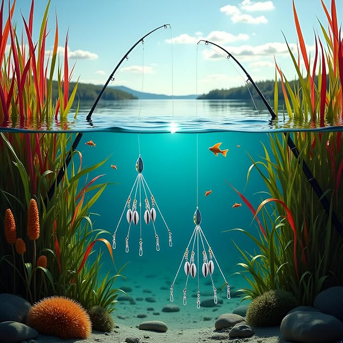 2Pcs Umbrella Rigs for Bass Stripers Fishing, Blue Freshwater Fishing Swimbait Lures Rig Kit, Lures, Baits and Attractants，Bait Rigs