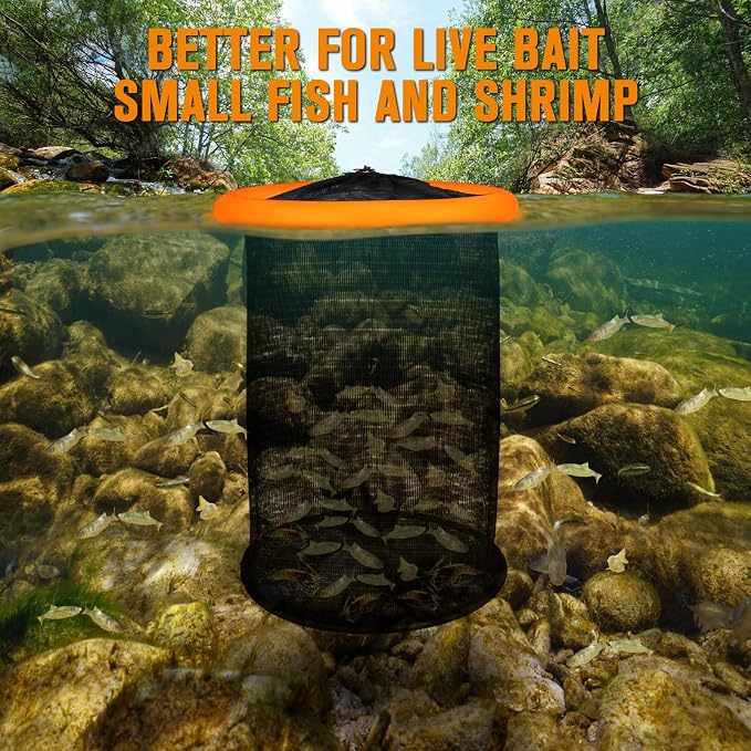 Dovesun Floating Fishing Basket, Collapsible Fishing Net Portable Nylon-mesh | Coated Nylon Net Bait Storage Cage for Keeping Crayfish Minnows Leaches and Other Live Baits
