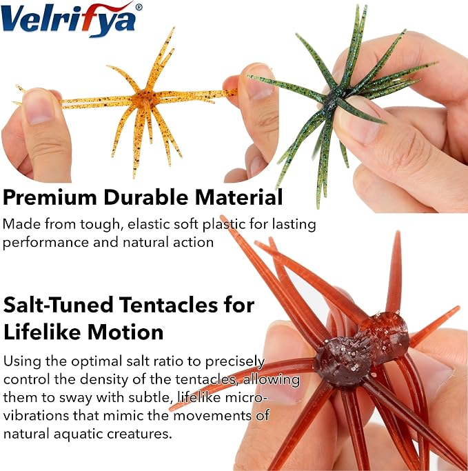Tentacle Creature Lure, Japanese Style Soft Plastic Baits for Bass Fishing - for Drop Shot, Wacky Rig/Neko Rig and Finesse, Slow Sinking, Soft Bait by Velrifya
