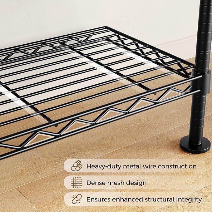 Closet Organizers and Storage, 2-Row Heavy Duty Garment Rack Clothes Rack for Hanging Clothes, Wall Mounted Closet System with 2 Telescopic Rods, 3 Hooks, 6 Shelves for Wardrobe, Bedroom, Small Space