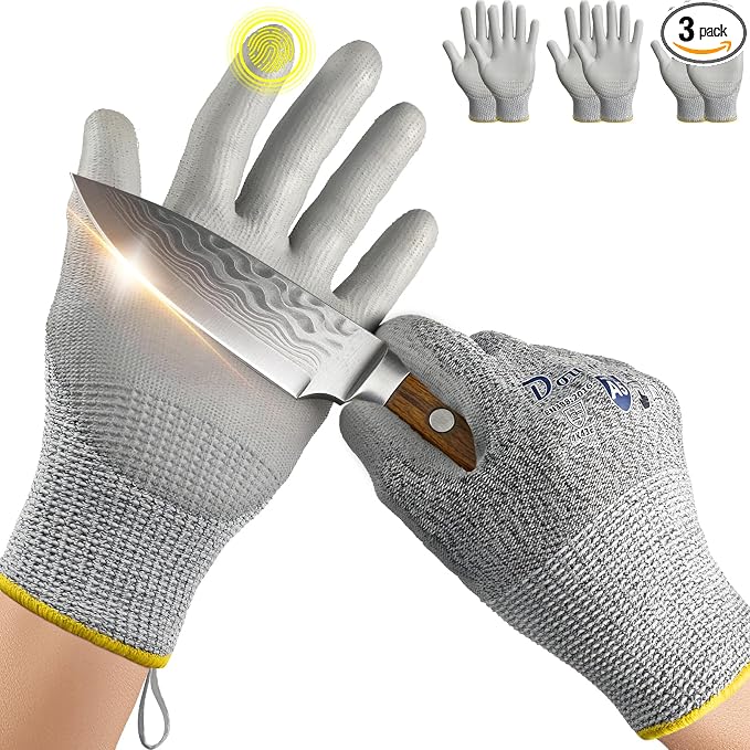 Dowellife Cut Resistant Work Gloves for Men & Women - ANSI A5 & EN388 Level 4, Breathable PU Coated, Grey Non-Marking - for Gardening, Fishing, Automotive, Construction, Wood Carving (Medium, Grey)