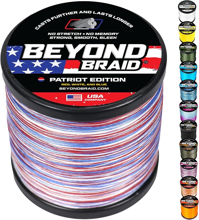 Beyond Braid Braided Fishing Line -Super Strong - Abrasion Resistant - No Stretch -Blue Camo, Moss Camo, White, Green, Pink, Blue, 4 Strand 8 Strand