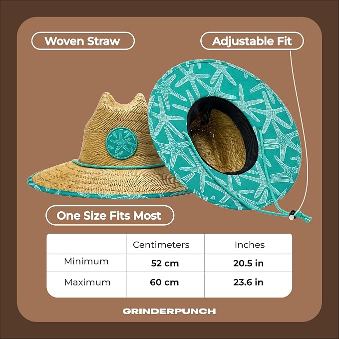 grinderPUNCH Lifeguard Hat Mens Straw Sun Hat for Outdoor American Flag USA Patriotic Straw Beach Fishing Straw Hat for Men