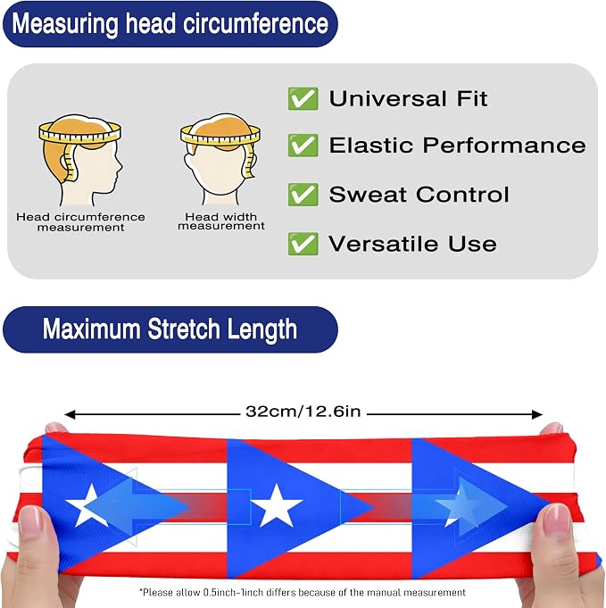 Flag Headbands for Men Women, Moisture Wicking Sweatband Breathable Sports Headwrap, Non-Slip Stretchy Fitness Hair Band