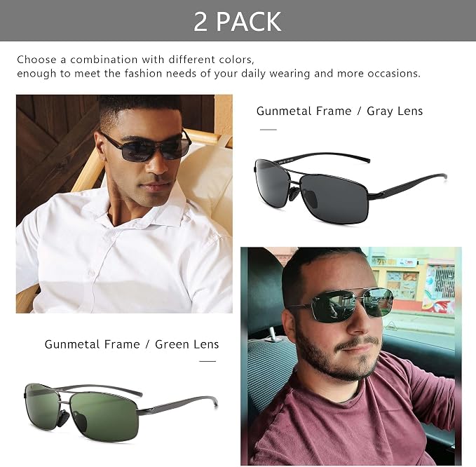 SUNGAIT Ultra Lightweight Rectangular Polarized Sunglasses Men UV400 Protection